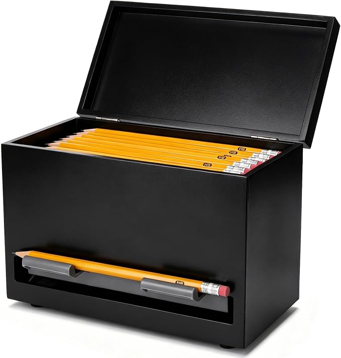 Yalikop 1 Pc Wooden Pencil Dispenser for Classroom Pastel Wood Pencils Holder for up to 200 Pencils Reusable Straw Dispenser for Home Office Teachers Supplies Storage (Classic,Black)