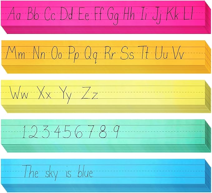 Juvale Colored Sentence Strips - 100 Count, 3 x 24 in, 5 Pastel Colors - Lined Paper Strips for Teacher Supplies & Classroom Organization