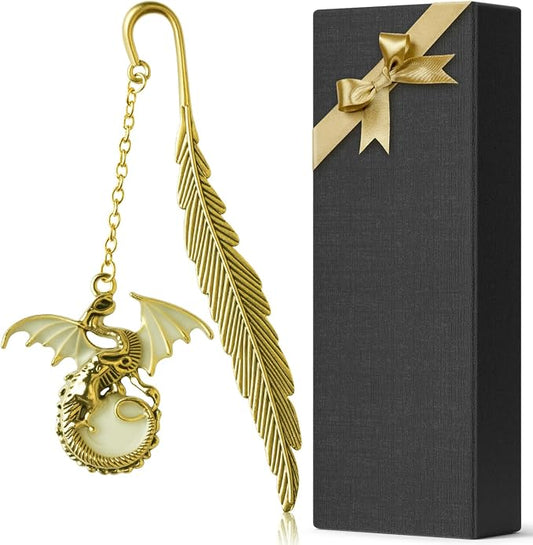 Fantasy Fourth Wing Metal Bookmark Glow in The Dark, Cool Dragon Bookmark Gifts for Women Men Book Lovers Readers (Gold Dragon)