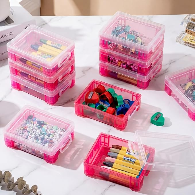 Suzile 40 Pcs Plastic Crayon Boxes Holds 24 Crayon with Snap Lid Storage Container Clear Stackable Case for School Office Classroom Supplies Pen Pencil Craft(Red)