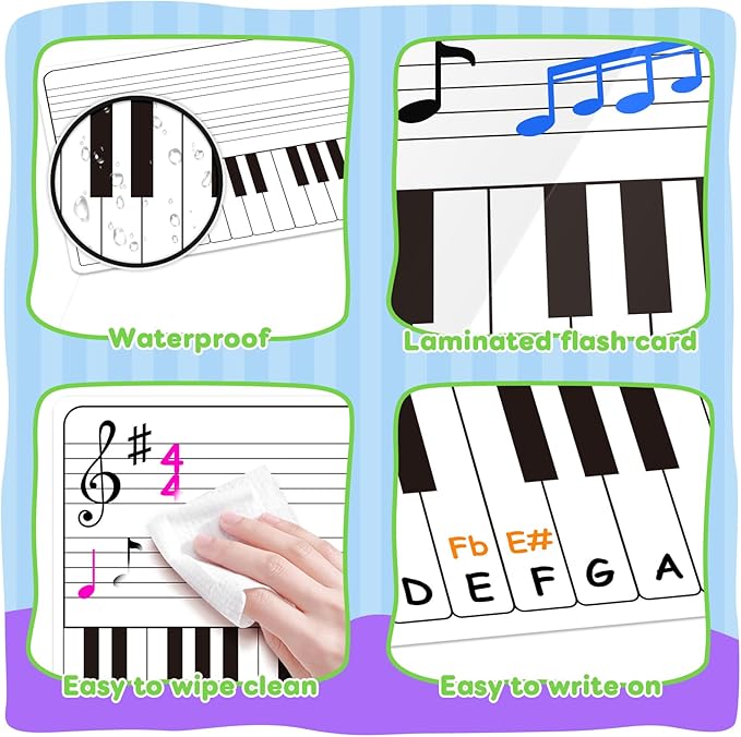 12 Pack Keyboard Practice Dry Erase Flash Card, 11”x14” Music Staff Sheets Chart Portable White Board for Music Teacher Supplies Wishlist Student Classroom Must Haves Piano Learning