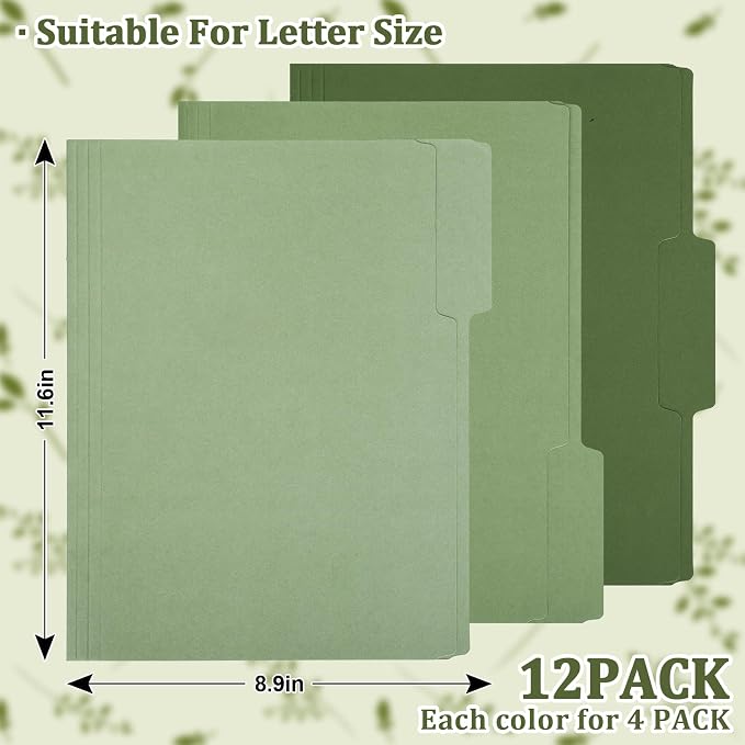 Whaline Sage Green File Folders Letter Size 12 Packs 3 Colors Gradient Green File Pockets with 1/3 Cut Tab for Home Office Classroom Supplies, 8.9 x 11.6 Inch