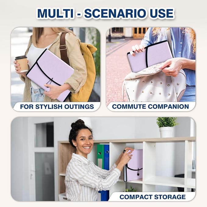 H4D 13-Pocket Accordion File Organizer with Mesh Pocket, Expanding File Folder with Tabs, Expandable Document Organizer for Home Office School, Letter Size, Pale Lilac