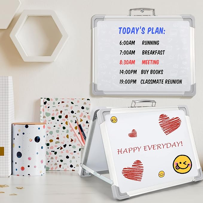 Lincia 2 Pieces Dry Erase White Board Magnetic Board 16x12 Inch Small Foldable Tabletop Whiteboard Double Sided Portable Magnetic Whiteboard for Drawing Memo to Do List Wall