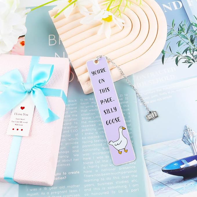 Funny Bookmarks for Women Men Silly Goose Bookmark Metal Book Mark for Bookworm Bookmate Book Lover Gifts Purple Personalized Book Accessories Bookish Gifts Book Club Birthday Christmas Gift