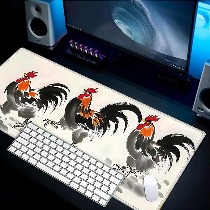Mouse Pad Gaming Mousepad 31.5x11.8 Inch XXL Large + Coasters,Desk Mat with Stitched Edges, Non-Slip Rubber Base, Thick Mouse Pad for Computer, Laptop, Office & Home - Watercolor Chicken