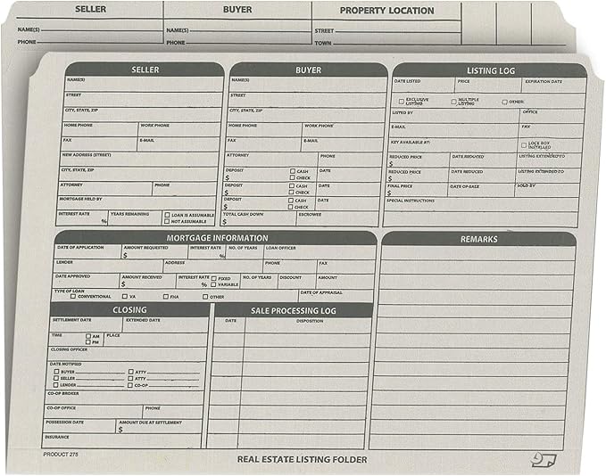 NextDayLabels Real Estate Listing Folder – Made in USA | Pre-Printed Card Stock with Closing Checklist & Color-Coded Dots | Right Panel List for Transaction Organizing | Gray, Letter Size | Pack of 25