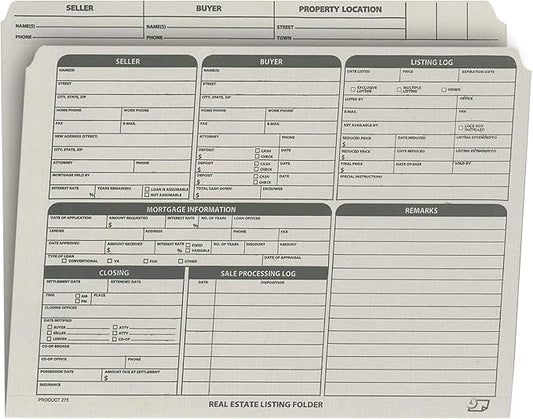NextDayLabels Real Estate Listing Folder – Made in USA | Pre-Printed Card Stock with Closing Checklist & Color-Coded Dots | Right Panel List for Transaction Organizing | Gray, Letter Size | Pack of 25