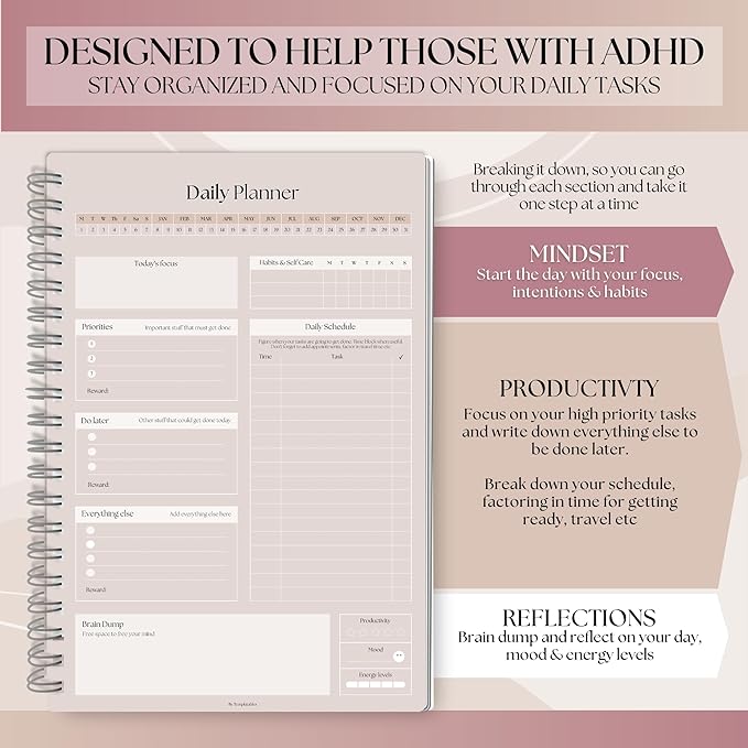 ADHD Daily Planner for Neurodivergent Adults - Productivity Daily Planner & Task Management to Stay Organized and Focused (Lux)