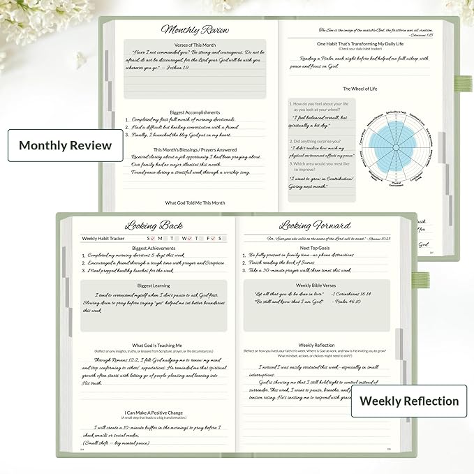 SUNEE Christian Bible Study & Prayer Journal – Undated 6-Month Scripture Notebook for Daily Devotional & Faith Growth, Meaningful Religious Gift for Women, Men, Pastor or Graduation (Grey Green)