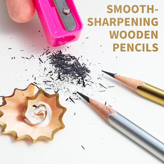 M&G Gleam Series 24 Pack HB Triangular Wood-Cased Pencils, Unsharpened with Matching Erasers, Smooth Writing Break-Resistant Core, Gold and Silver Solid Barrels for School Office Classroom Supplies