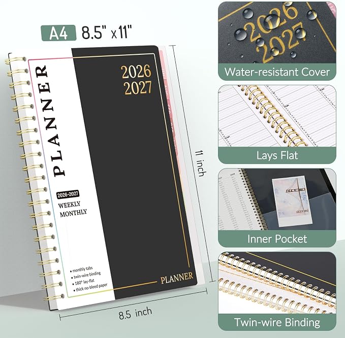 Forvencer Appointment Book Planner 2026-2027, Daily Weekly Monthly Calendar Planner (Jul 2026-Jun 2027), 8.5"X11" Hourly Agenda with 15-Min Slots, Flexible Cover Office School Organizer, A4, Pink