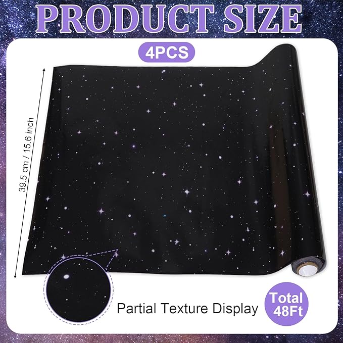 4 Rolls Starry Bulletin Board Paper Roll Non-Woven Bulletin Board Background Reusable Waterproof Poster Fade Resistant Black Purple Poster for Classroom Decor Wrapping Crafts Supplies 15.6 in x 12 Ft