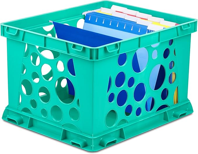 Storex Premium File Crate with Handles – Letter and Legal Document and Folder Storage, Teal 3-Pack (61670U03C)