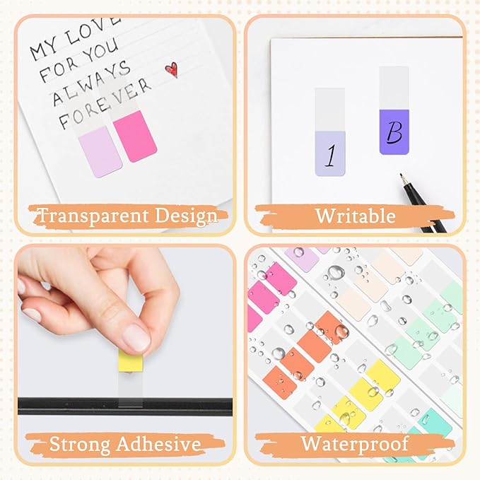 480 PCS Sticky Index Tabs, Colored Strip Page Markers, Writable and Repositionable File Tabs Flags for Pages, Reading Notes, Classify Files, 12 Colors（0.47X 1.1inch）