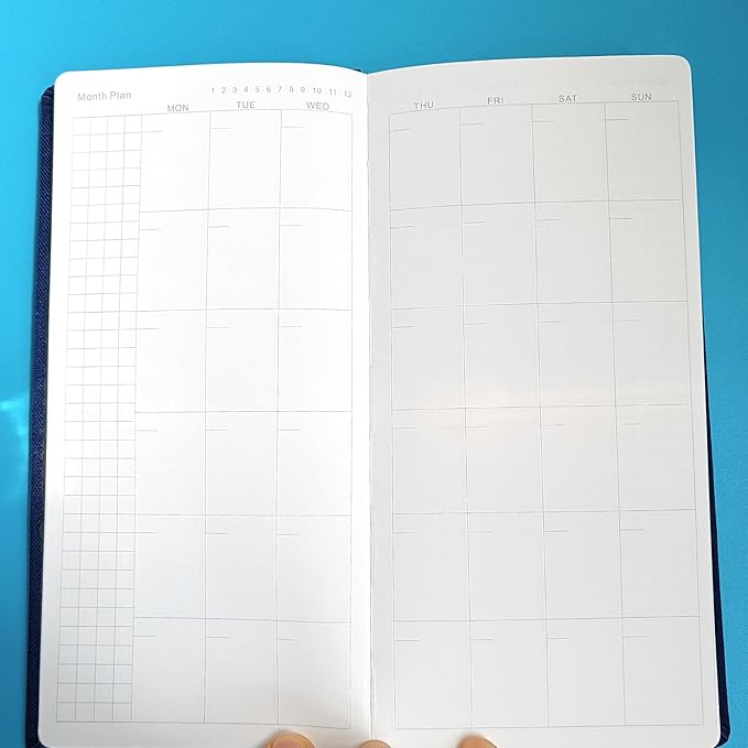 Undated Weekly Planner A6 Size - Weekly & Monthly Pocket Organizer, Portable Travel Notebook, Office Schedule Book,Gift Idea (Blue with a Clear Cover)
