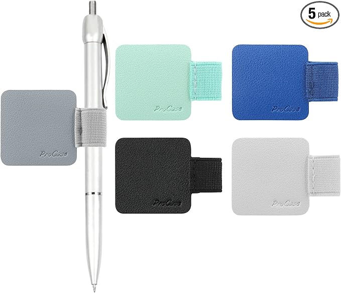 ProCase (5 Pack) Pen Loop Holder for Notebooks Journals Planners Tablet Case, Self Adhesive Leather Pencil Holder with Elastic Loop for Pens, Apple Pencil, Stylus Pen -Assorted Colors