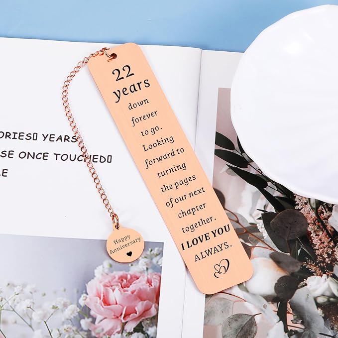 22 Year Anniversary Copper Gifts for Him Her Couples 22nd Wedding Anniversary, Gifts for Wife Husband Gift for 22nd Copper Anniversary Bookmark for Women Men