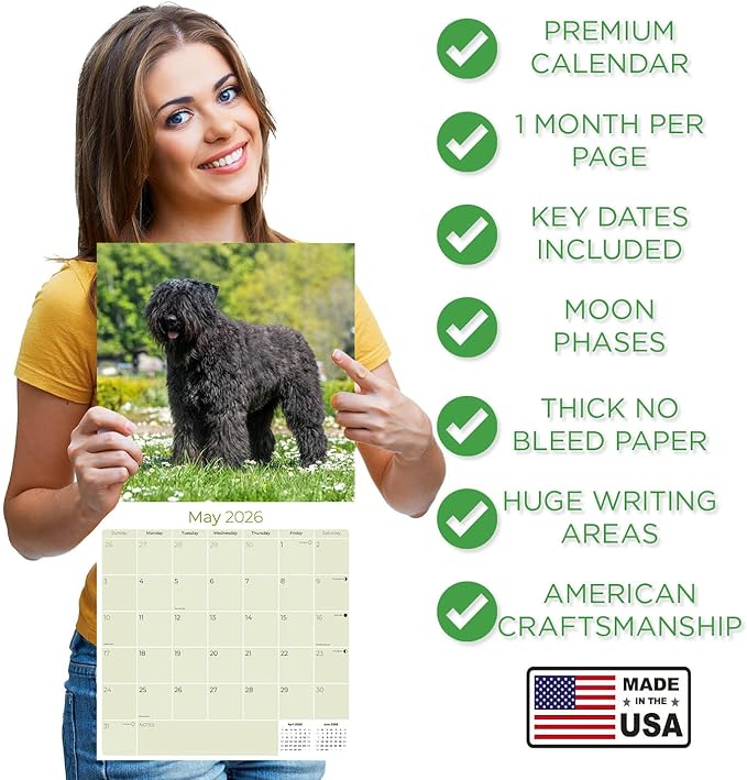 Bouvier Des Flandres Calendar 2026 by MegaCalendars – Monthly Dog Breed Wall Calendar, Made in USA