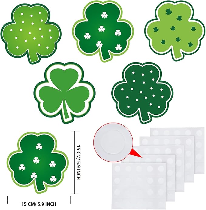 Blulu Shamrocks Clover Cutouts for Classroom Bulletin Board Decorations Large St. Patrick's Day Shamrock Paper Cutouts with Adhesive Dots for School Office Ireland Party Supplies, 5.9x5.9 Inch(80 Pcs)