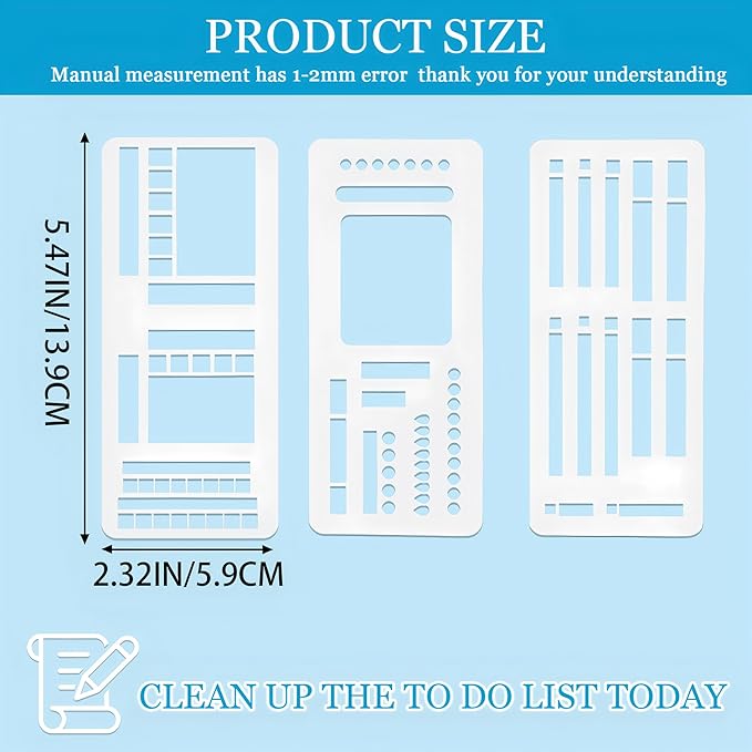 Handmade Flexible Record Template,3 Pack Planner Stencil Set for Dot Grid,Drawing,Checklists,Boxes,Lines&Daily Planning,Reusable Templates Kit for Journaling,Calendar,Scrapbooking&DIY Crafts Supplies
