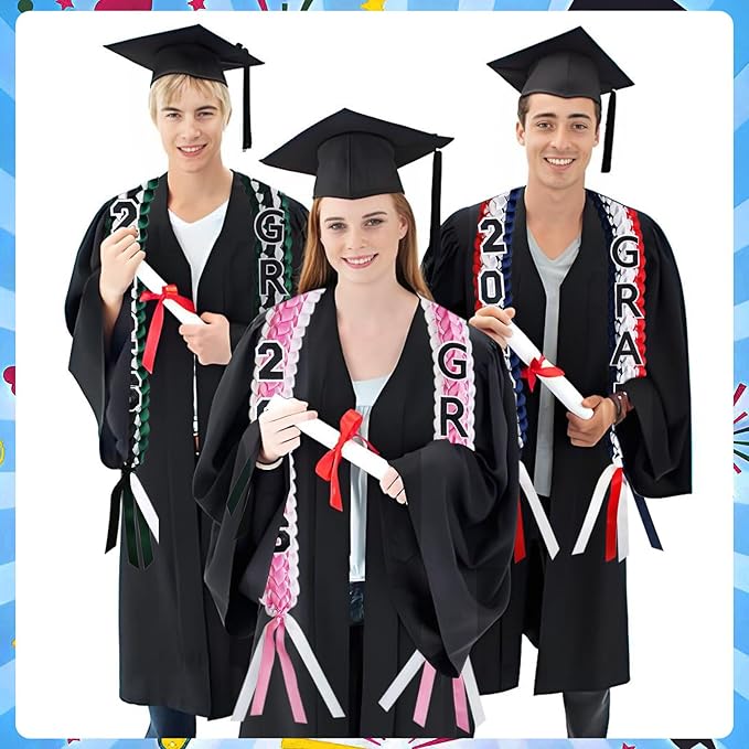 Graduation Leis 2026 Money Ribbon Leis for Graduation Class of 2026 Braided 48inch Graduation Necklace for High School,College Graduation Party Gifts,Purple,White and Black