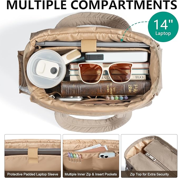 Large Bible Bag w/Bible Cover Case for Women, Puffer Bible Tote Bag Quilted Church Bag Carrying Case w/Shoulder Strap, Bible Study Supplies Journaling Kit Accessories Women Christian Mothers Day Gifts