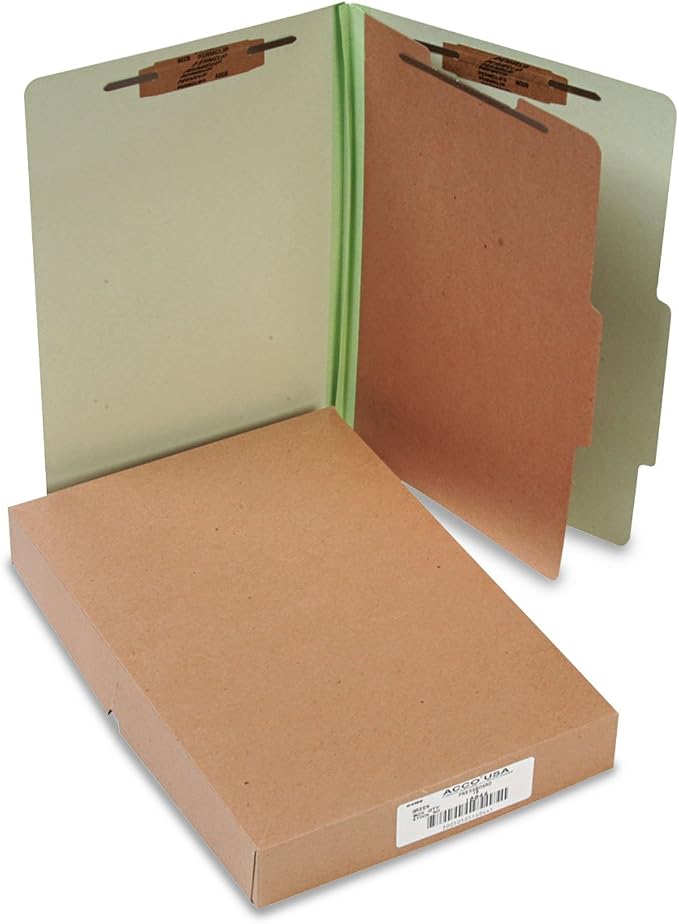 ACCO ACC16044 Pressboard 25-Point Classification Folders, Lgl, 4-Section, Leaf Green