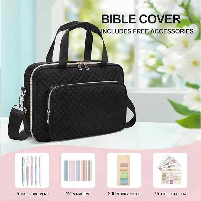 Bible Bag, Bible Cover Case for Women, Quilted Bible Cover with Shoulder Strap, Bible Bags for Women Organizer