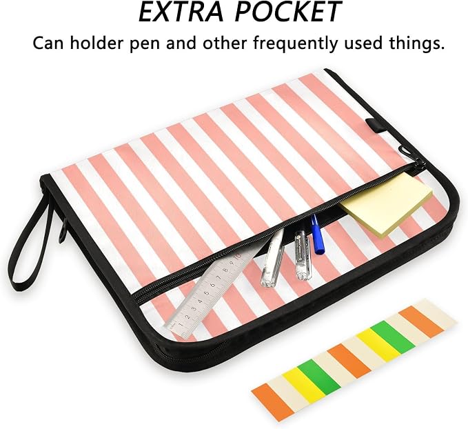 ALAZA White Striped 13 Pocket Expanding File Folder with Labels, Accordion File Folder File Organizer Letter A4 Paper for Office School Student
