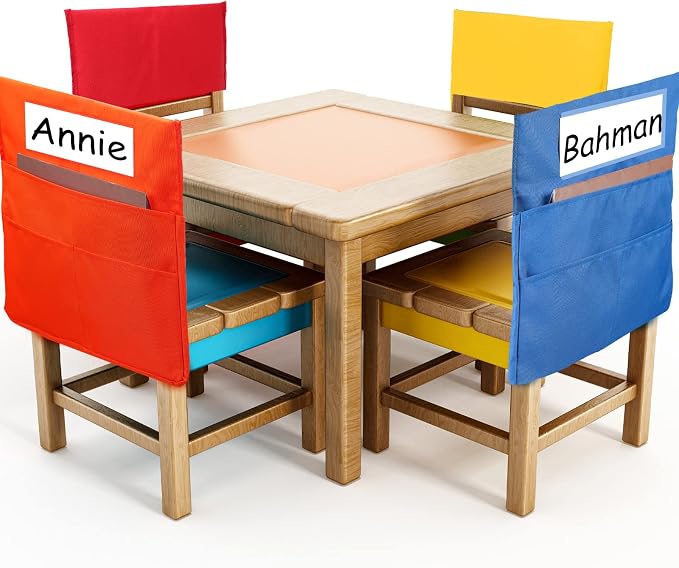 Boao 24 Pcs Chairback Pockets for Classroom with Name Tags, 16.3 x 15 Inch Seat Storage Organizers, 2 Large Pockets Chair Back Organizers for Students Teachers School Supplies(Multicolor)