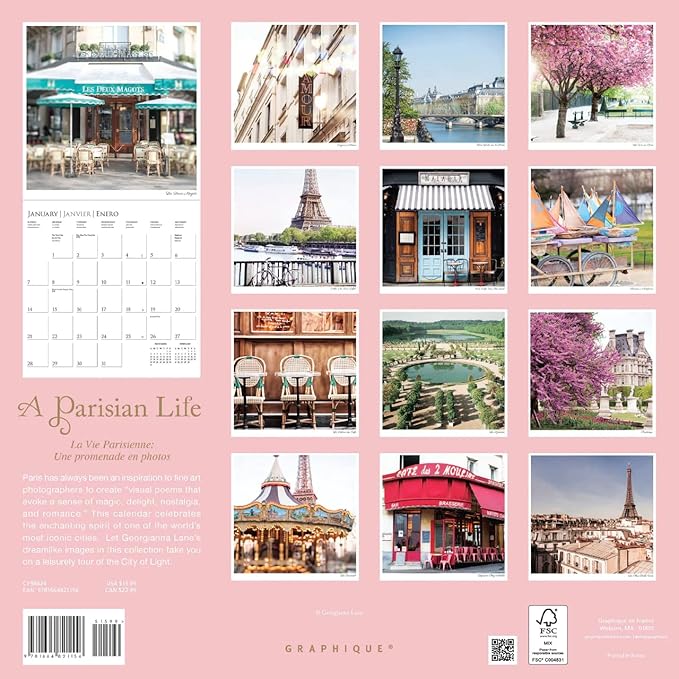 Graphique 2024 A Parisian Life Wall Calendar | 12” x 12” | Thick Paper | Home & Office Organizer | Large Monthly Grid | 3 Languages & Marked Holidays | 4 Month Preview Page for 2025