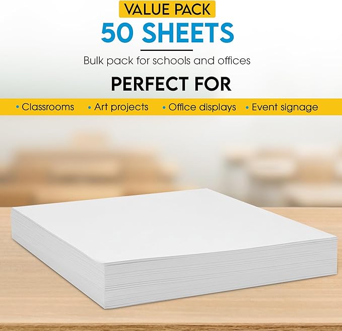 Enday White Poster Board, 11"x14" Heavyweight Poster Board Bulk (50 Pack) Thick White for School Supplies, Presentations, Display Board, Poster Paper Crafts