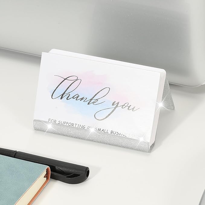 PATIKIL Business Card Holder for Desk, 2Pcs Acrylic Business Card Holders Shine Card Stand Organizer Cards Display for Office Exhibition, Silver Tone