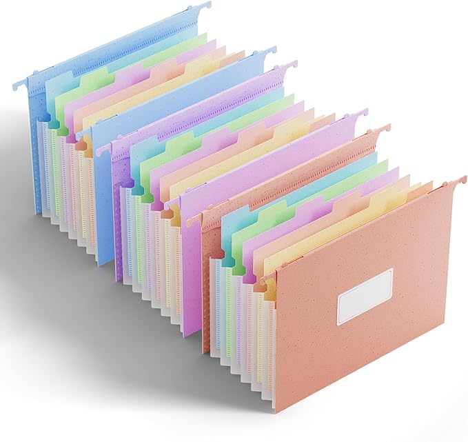 ANSOOK Hanging File Folders Letter Size,7 Accordion Pockets, Expandable File Folders Hanging with Tabs, Wheat Straw Hanging Folders for Filling Cabniet, Hanging File Organizer - 3Pcs (Assorted Colors)