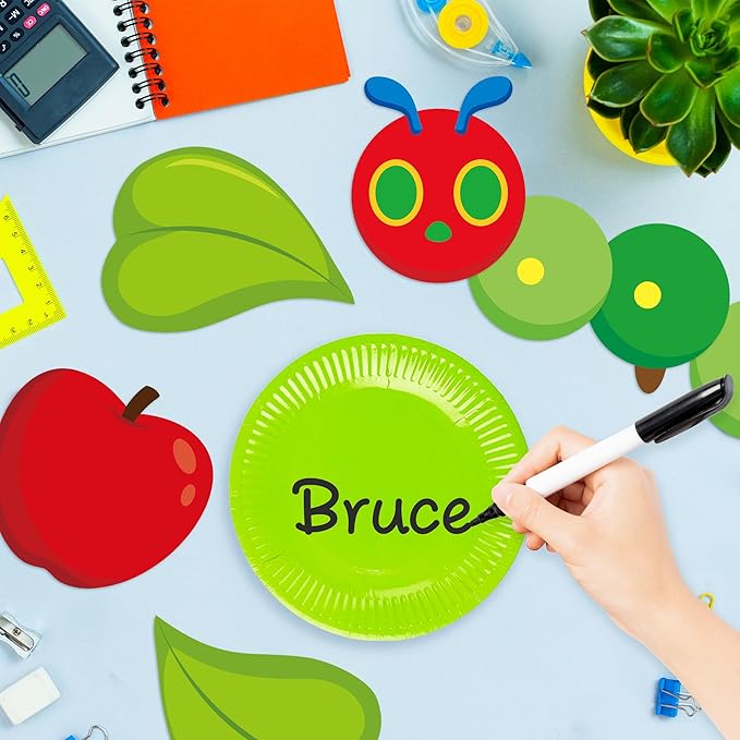 AgincBerry Spring Caterpillar Bulletin Board Decoration - 85Pcs Insect Theme Bulletin Border Set for Classroom 3D Paper Plate Caterpillar Very Hungry for Learning Cutout for White Chalkboard Decor