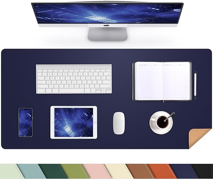 AFIING Cork Desk Mat, Blue, 35.4" x 17",Desk pad Protector | Dual-Sided Cork & PU Leather, Waterproof, Non-Slip, For Office & Gaming