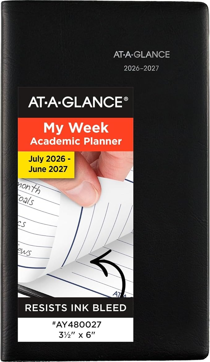 AT-A-GLANCE® DayMinder® Academic 2026-2027 Weekly Planner, Black, Pocket, 3 1/2" x 6"