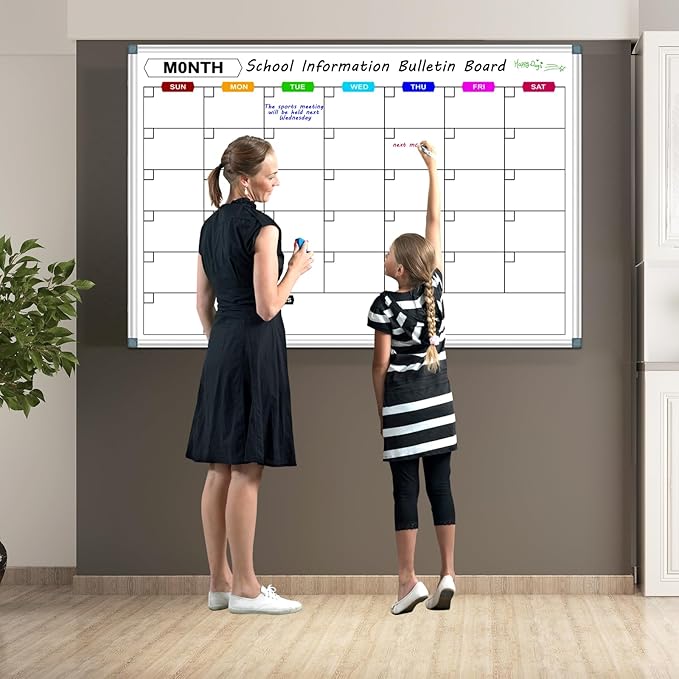 Big Magnetic Whiteboard for Wall Calendar Dry Erase Board 60 X 40 Inch, Monthly Dry Erase Board Calendar Whiteboard for Wall Mounted, Dry Erase Boards for Wall Planning Board Bulletin Board