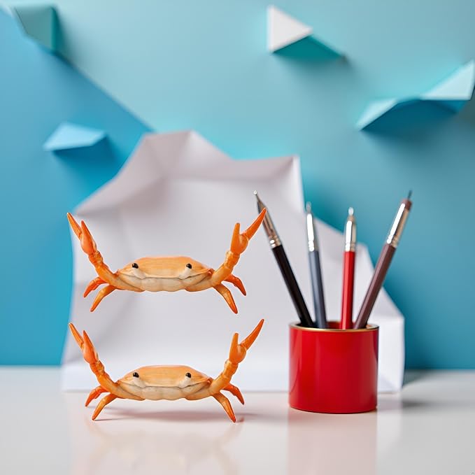 2Pcs Red Creative Crab Pen Holder Weightlifting Crabs Pen Stand Storage Rack, Office Desktop Decoration, Pencil Holders Desk Supplies Holders and Dispensers, Desk Accessories and Workspace Organizers