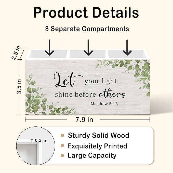 Green Eucalyptus Pen Pencil Holder for Desk, Sage Green Christian Office Desk Accessories Decor, Let your light shine before others Pen Holders Organizer for Home Classroom Bathroom