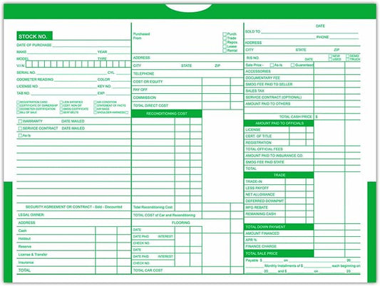 Printed Color Top Detailed Deal Jackets (100 per pack) - Vehicle Dealer Envelopes (Green)