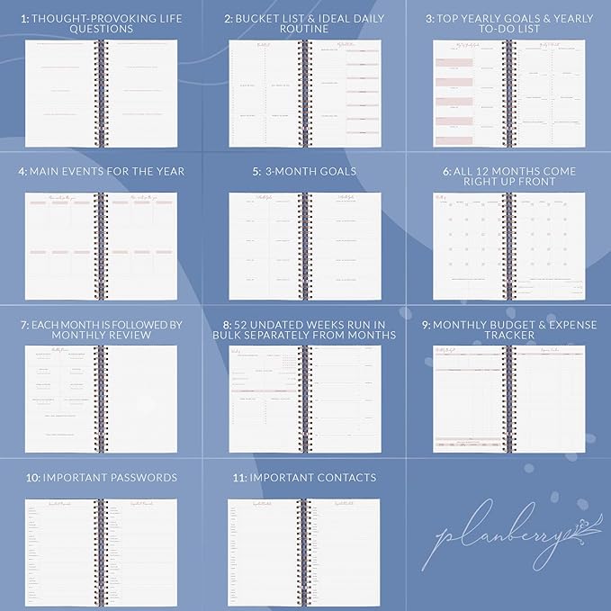 PLANBERRY Large Weekly Planner Premium – Undated Life & Budget Planner – Organizer & Productivity Journal, 8x10.4″ (Rose Flamingo)