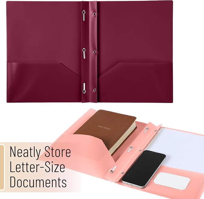 Mr. Pen- Plastic Folders with Pockets and Prongs, 5 Pack, Letter Size, Sunset Shades, Flexible Plastic Folders with Prongs