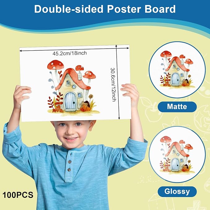 100 Pcs 12" x 18" Poster Board White Poster Board Paper Bulk 250 GSM Thickness Vision Boards Smart PosterBoard for Drawing School Arts Craft Projects Presentations Scrapbooking Blank Graphic Display