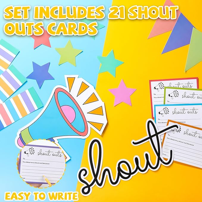 Staff Shout Out Bulletin Board Decoration Colorful Staff Shout Outs Bulletin Board Set with 21 Appreciation and Recognition Cutouts for School Classroom Office Appreciation Wall Door Decor Supplies