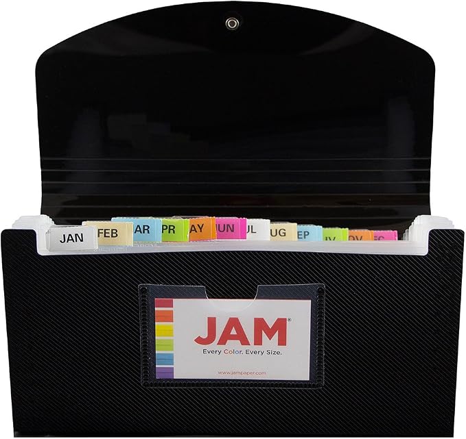 JAM PAPER Accordion Folders - 13 Pocket Plastic Expanding File - Check Size - 5 x 10 1/2 - Black - 2/Pack