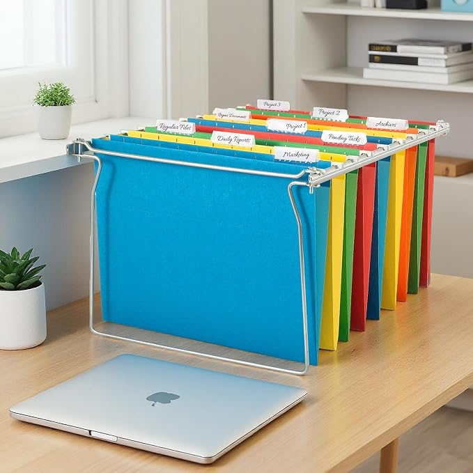 SUNEE Hanging File Folders, Assorted Colors - 75 Pack, Colored File Folders Letter Size with 1/5-Cut Tabs, Ideal for Organizing Home and Office Documents