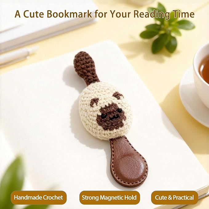 CharySim Crochet Siamese Cat Bookmark, Magnetic Cute Animal Bookmark for Women, 3D Handmade Funny Bookmark Gift for Book Lovers, Aesthetic Reading Gift, Gift for Women