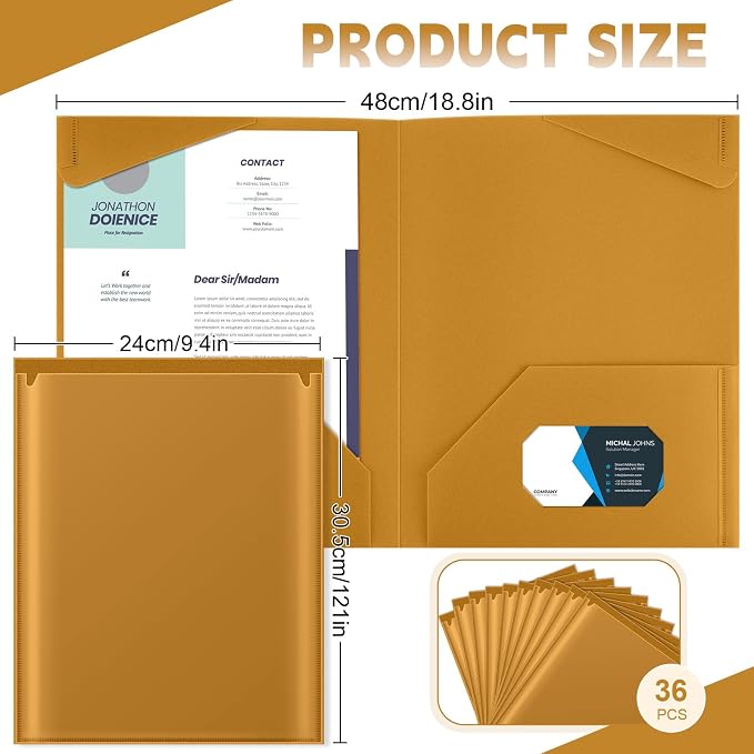Henoyso 36 Pack Brown Plastic Folders with Clear Front Pockets Heavy Duty File Folders with 2 Pockets and Card Slot for Student Communication School Office Presentation Report